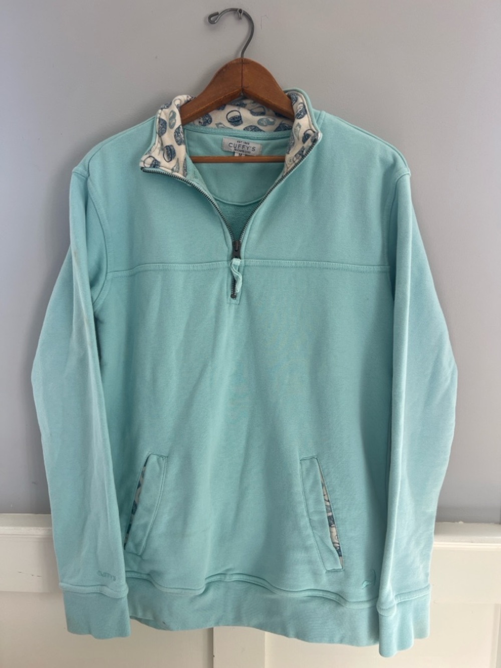 Cuffy’s Cape Cod Aqua Quarter Zip Pullover Sweatshirt Size M